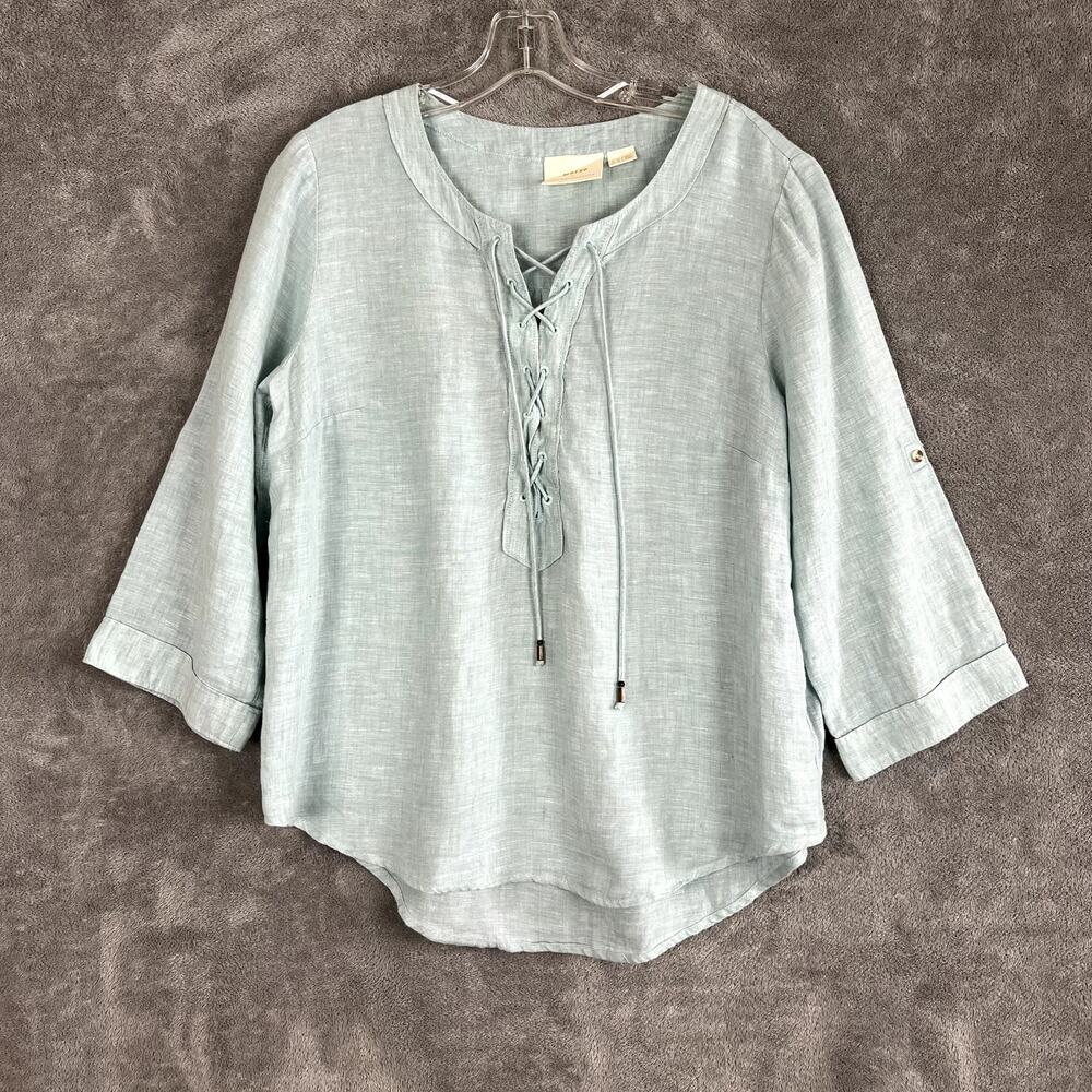 Maeve Anthropologie 100% Linen Lace-Up Blouse‎ Womens 10 Boho Coastal